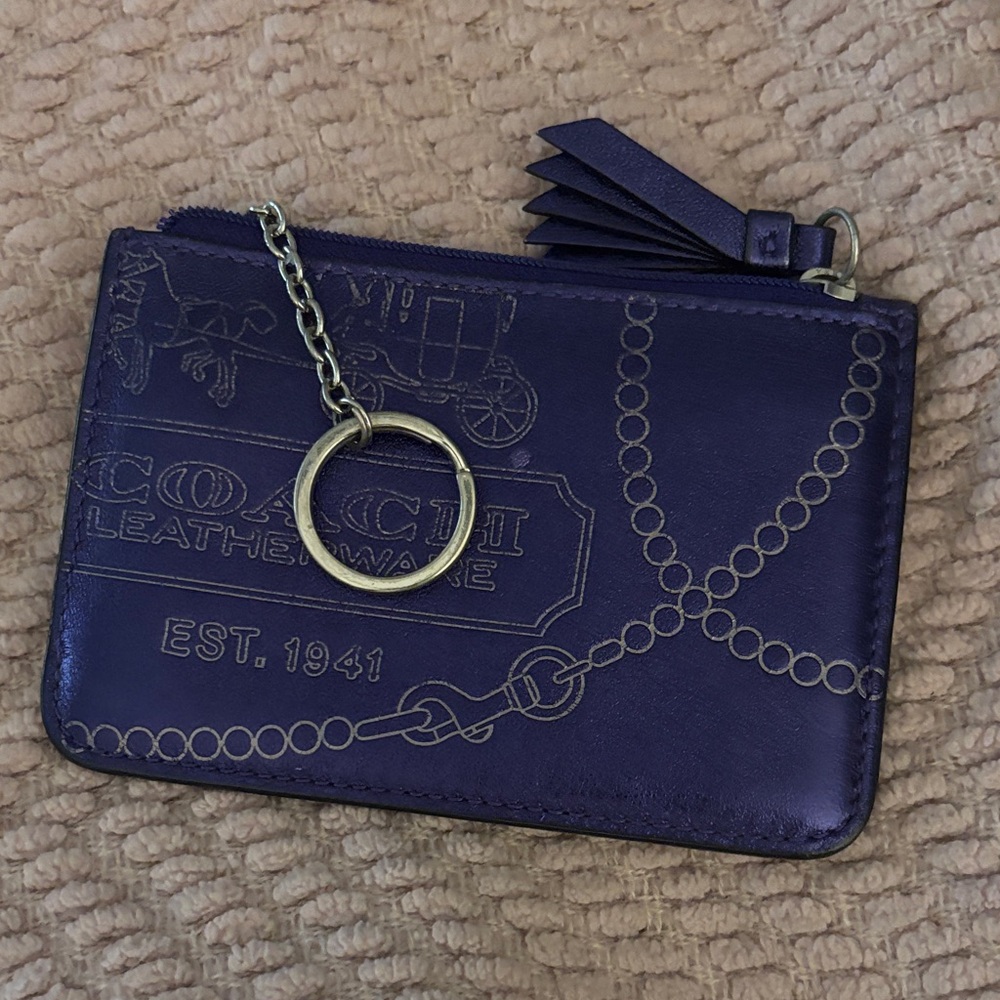 Coach Dark Purple Leather Keychain Pouch